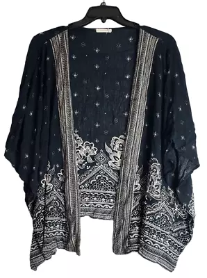 Maurices Patterned Kimono Blouse 98189 Black Bandana Print Womens Size L XL • $15