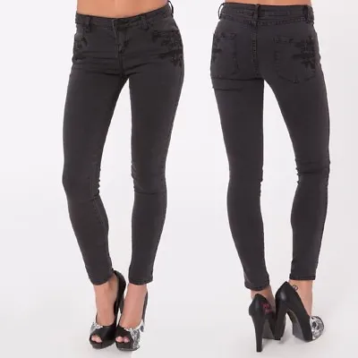 Metal Mulisha Ladies Wicked Stitch Denim Jeans Pant US 5 • $35.20