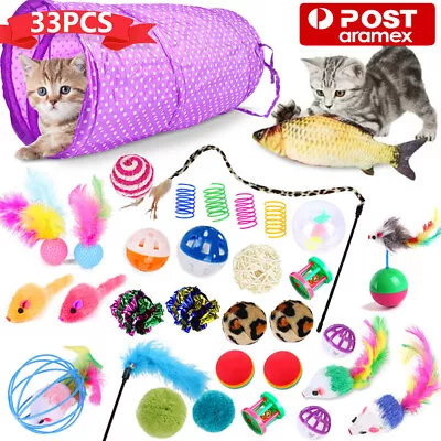 33 Items Lovely Pet Toy Bulk Buy Cat Kitten Toys Rod Fur Mice Bells Balls Catnip • $17.15