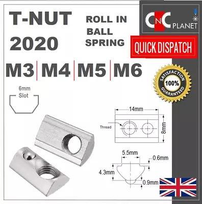 T Nut M3 M4 M5 M6 Roll In Ball Spring Slide Aluminum Extrusion 20 Series Profile • £1.99
