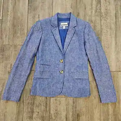 J. Crew Schoolboy Blazer Women Size 0 Crosshatch Chambray Blue 100% Linen Lined • $45.04
