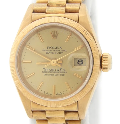 $14965.44 • Buy Rolex Datejust President 69278 Lady 18K Yellow Gold Bark Watch Tiffany & Co Dial