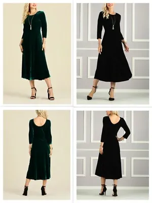$45.50 • Buy NWT Black OR Green Women's Suzanne Betro Velvet Scoop Back Fit & Flare Dress