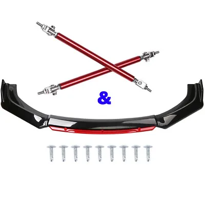 For Mitsubishi Lancer Evo Red Front Bumper Lip Spoiler Splitter Kit + Strut Rods • $89.49