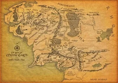 $9.95 • Buy Lord Of The Rings Poster 2 - Middle Earth Map - High Gloss Insert