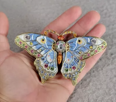 Enamel Butterfly Box Jewelry Box Trinket Rhinestones Metal Jeweled Figurine • $24.99