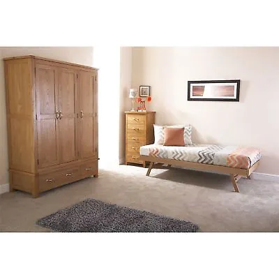 Madrid Wooden 3ft Single Day Bed Frame & Trundle Guest Traditional Bedstead Oak • £139.99