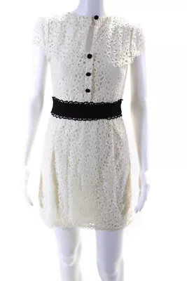 Milly Of New York Womens Short Sleeve Sheath Dress White Cotton Size 4 • $34.01