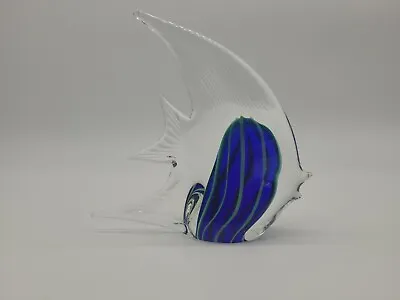 Murano Style Blown Art Glass Figurine Paperweight Angelfish Tropical Blue Clear • $14.39