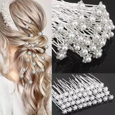 20PCS Pearl Hair Pins Flower Diamante Crystal Clips Bridal Wedding S6 Prom W6M5 • $7.48