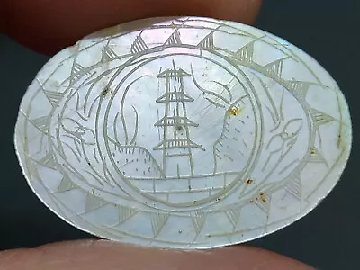 Antique CHINESE MOTHER OF PEARL GAME TOKEN CHIP W/ Pagoda Qing Period • $19.90