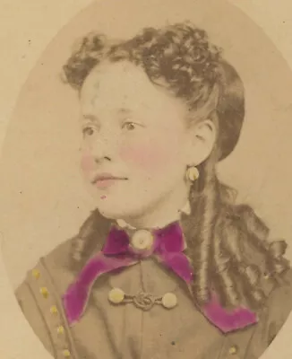 $109.99 • Buy Tinted Cdv Lady Ided On Back From Richmond, Va, Long Curls + Bow