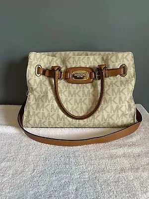 MICHAEL KORS Brown/Tan GANSEVOORT MK LOGO Canvas/Leather Shoulder Tote Bag/Purse • $40