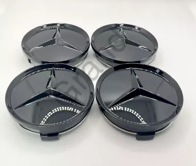 4pc Fits Mercedes-Benz Wheel Center Caps  ALL GLOSS BLACK  Hubcaps 3 Inch 75mm • $24.95