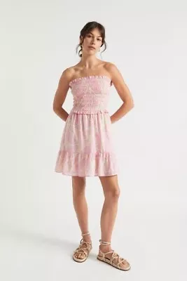 Seed Heritage-size 10-soft Orchid Pink Floral Voile Shirred Tie Back Mini Dress • $60