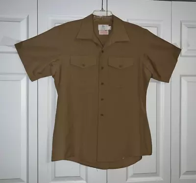 Vintage USMC Marine Corps Military Men's Khaki Short Sleeve Dress Shirt - XL +++ • $24.99