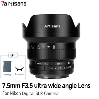 7artisans 7.5mm F3.5 Ultra Wide Angle APS-C Prime Fisheye Lens For Nikon F D90 • £135.60