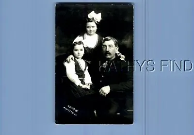 $6.98 • Buy Real Photo Rppc V+4784 Mustache Man Sitting With Girls With Bows In Hair
