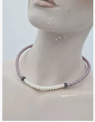 HONORA Freshwater Pearl Braided Leather & 925 Sterling Silver Choker Necklace • £19.99