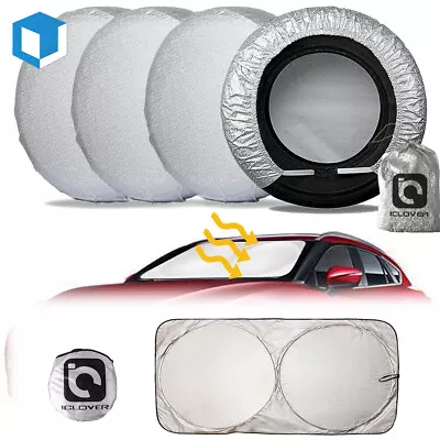 4PCS Car Wheel Tire Cover Set Universal & Windshield Sun Shade Visor UV Block • $25.99