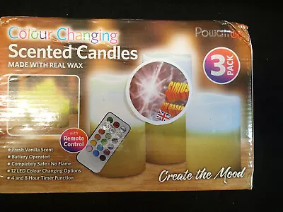 # 3pc Colour Changing Flickering Flameless Led Wax Mood Candles  Vanilla Scented • £15.99