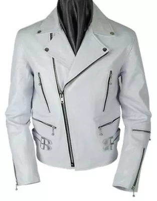 Mens Leather Jacket Genuine Lambskin White Slim Fit Biker Motorcycle Jacket- 215 • $146.99