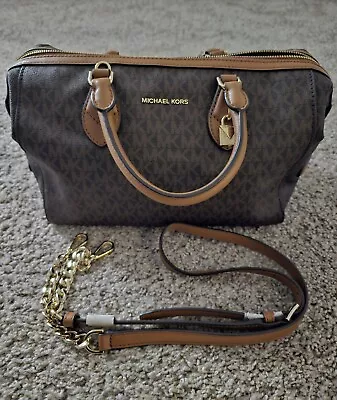 Michael Kors Grayson Large Signature Logo Satchel Crossbody Convertible BROWN • $160