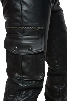 Men's Real Leather Black Pants Cargo Trousers Biker Fit Trousers Motorbike Pants • £79.35