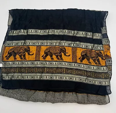 Large Shawl Scarf With Thai Elephants 100% SILK Made In Cambodia • $30