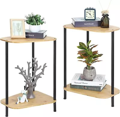 Set Of 2 Side Table For Small Spaces Bamboo End Table Foe Living Room Bedroom • $37.99