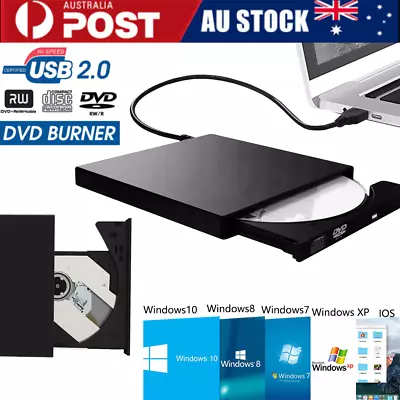 USB External CD RW DVD ROM Burner Player Drive PC Laptop For Mac Windows AU • $20.59