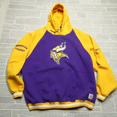 VINTAGE Reebok Gridiron Hoodie Adult 2XL Minnesota Vikings Hooded Sweatshirt • $37.44