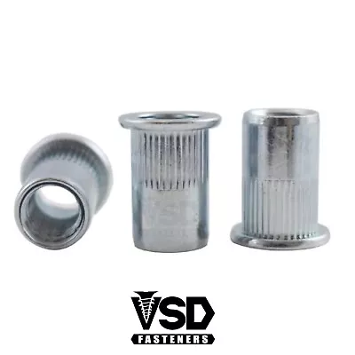 £3.28 • Buy Rivnuts M4 M5 M6 M8 M10 Rivet Nuts Steel Knurled Flange Flat Head Grooved Steel
