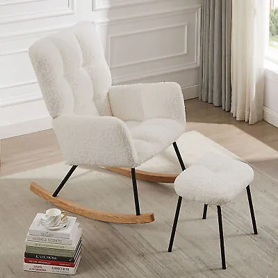 Nursery Rocking Chair Solid Wood Legs Reading Chair With Soft Seat Ottoman • $224.90