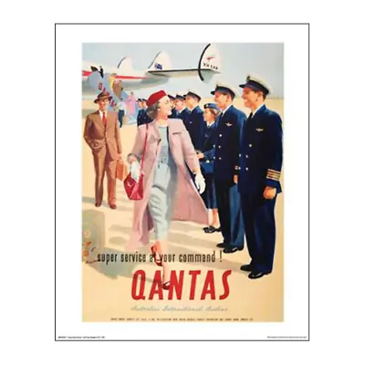 Qantas Super Service Poster – Retro 1950s Passengers – 50 X 40 Cm 20  X 16  • $8.45