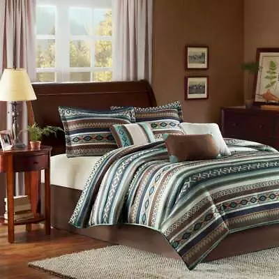 Beautiful Blue Green Teal Brown Southwest Moose Country Log Cabin Comforter Set • $188.43