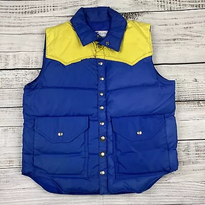 Vintage 70s Goose Down Vest Action Sports Wear By Mustang Mens M Blue Yellow • $29.95