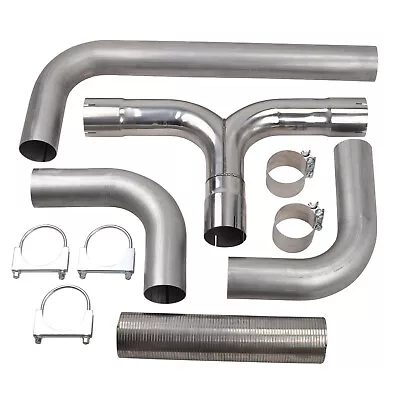 Stainless Steel 5  T Pipe Kit Dual Smoker Exhaust Stack System Universal Silver • $279.99