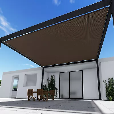 Sun Shade Sail 180GSM Straight Edge Shelter Canopy Cover Garden Outdoor Brown • $257.52