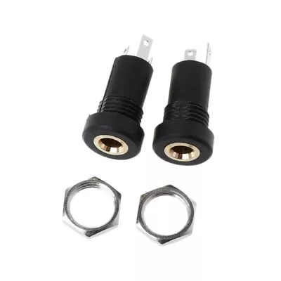 2pc 3.5MM Audio Jack Socket 3 Pole Black Stereo Solder Panel Mount Gold With Nut • £3.25