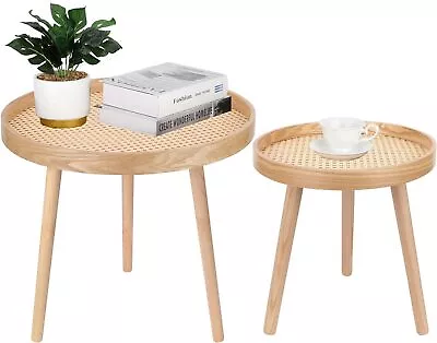 Round Coffee Table Set Of 2Small Mid Century Modern Rattan Coffee Table • $61.60