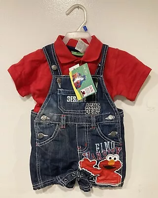 NWT AS IS 2011 Sesame Street Elmo Shortalls Shirt Set 24 Month 2T Toddler Outfit • $29.99