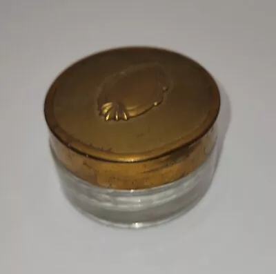 VINTAGE Vanity Makeup Glass Jar Pot  Metal Lid. Small • $13.18