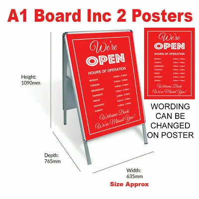 A Board A1 Including 2 PRINTED Posters Graphics Pavement Sign Opening Times • £115.99
