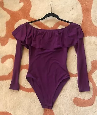 Miss Selfridge Purple Frill Bardot Off The Shoulder Bodysuit. UK Size 8. • £7.99