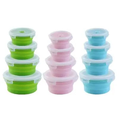 Round Food Container Storage Collapsible Camping Bowl With Airtight Lids • £9.55