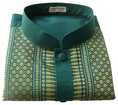 Men's Mandarin Collar Shirts Casual Thai Silk Short Sleeve 12 Colors / Small-3XL • $24.95