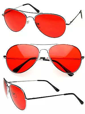 Retro Classic Metal Pilot Red Lens Pilot Sunglasses Spring Hinge Temple AV01 • $8.99