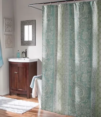 Studio D Callie Medallion Faux-Linen Shower Curtain & Hooks Set Aqua 70x72 • $29.99