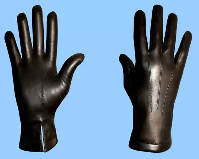 Mens Black Leather Gloves ! SHEARED GENUINE RABBIT FUR LINING Size 8.5 Or Medium • $59.95